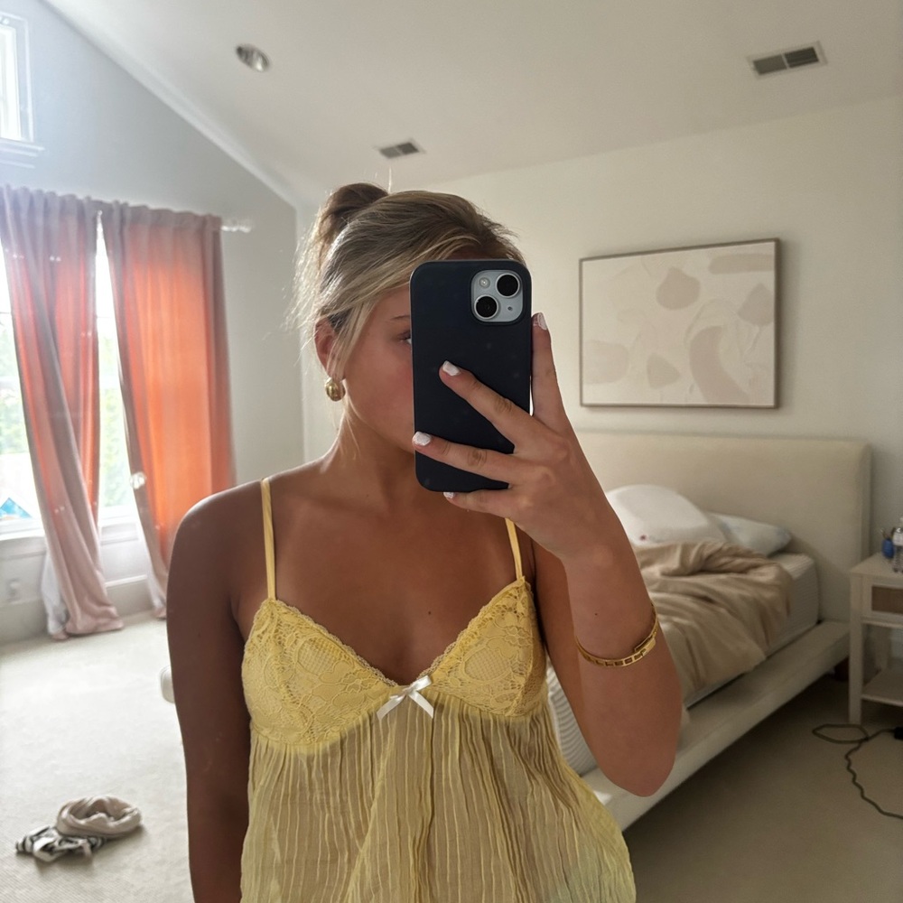 SHEIN Yellow Lace Tank Top